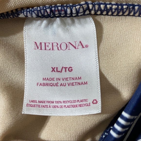 Merona Swimsuit One Piece Blue Stripes X Large String Halter - Picture 7 of 11